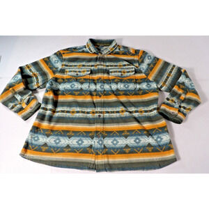 Eddie Bauer Fleece Button Up Shirt XL Aztec Southwestern Print Green Orange